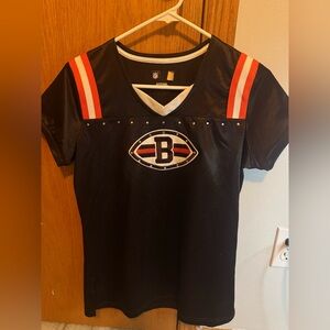 NFL team apparel ladies, MED Cleveland Browns logo,sparkle stones, orange stripe